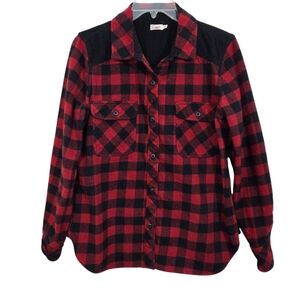 Faherty Daly Plaid Shirt Corduroy Accents Plaid Red Black Size Medium Lumberjack
